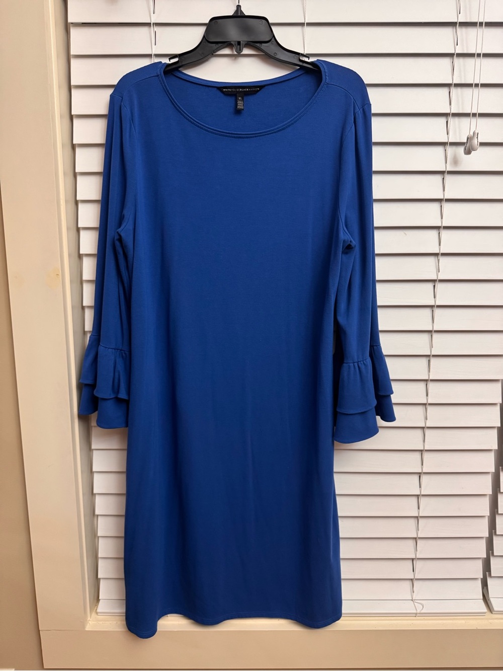 White House Black Market Cobalt Blue 3/4 Ruffle-Sleeve Knee-Length Dress